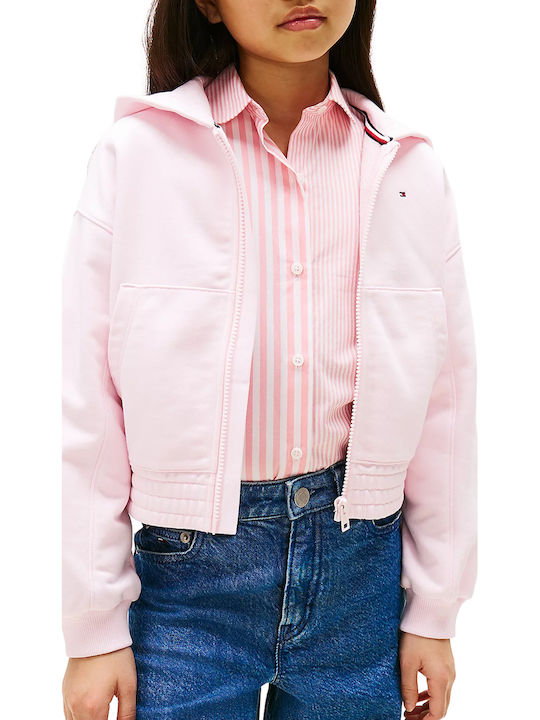 Kids Cardigan Cotton with Hood Pink