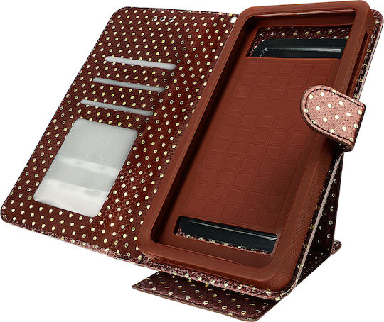 Universelle Flip Cover Brieftasche Hülle + Spiegel 5.0' 5.3' Smartphones – Braune