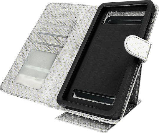 Universelle Flip Cover Brieftasche Hülle + Spiegel 5.0' 5.3' Smartphones – Silber