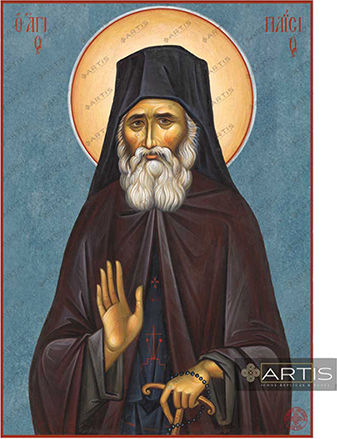 Kunstgülden & Restaurierung Άγιος Παΐσιος Griechisch-Orthodoxe Heiligenikone 14 x 19 cm