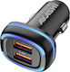 Akashi Încărcător Auto Dual USB 2.4A Încărcare Rapidă LED Strălucitor Negru