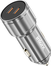 Inkax Cell Phone Car Charger 60W 2x USB-C Fast Charging Metal Design Silver Inkax Cell Phone Car Charger 60W 2x USB-C Fast Charging Metal Design Silver