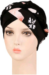 Women's Soft Fabric Black Braid Flowers Hair Turban