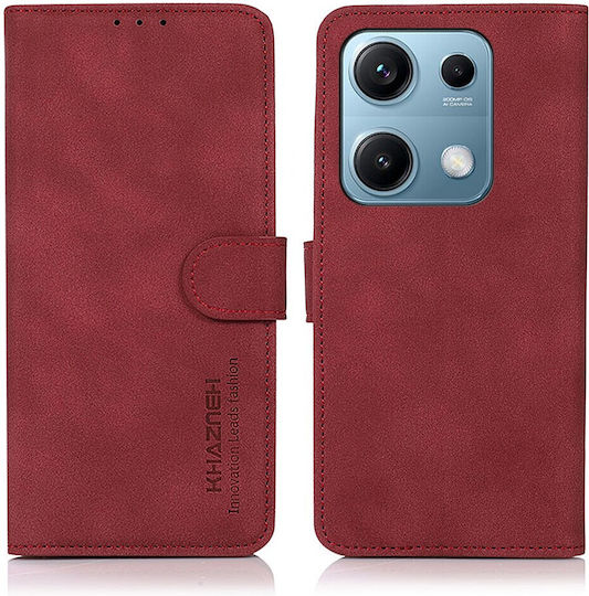 Khazneh Litchi Skin Texture Back Cover Leather Magnetic Red (Redmi Note 14S)