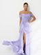 Maxi Evening Drape Dress with Slit Lilac