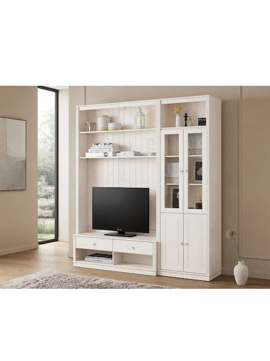 Wohnzimmer TV-Einheit Saltoro 124 Weiß mit Vitrine