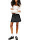 Denim Pleated Mini Skirt Black