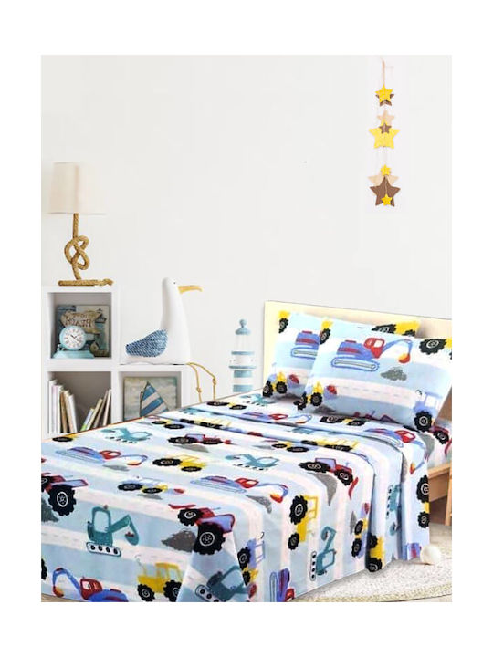 Sheet Set Single Cotton Light Blue 160x260cm