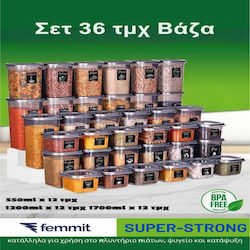 Femmit Set 36 Pieces General Use Jars 550 1,200 1,700 Ml Airtight Lid Plastic