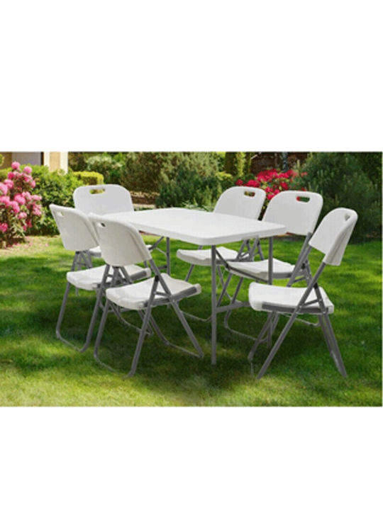 Plastic Catering Outdoor Foldable Table with Metal Frame White 120x60x74cm