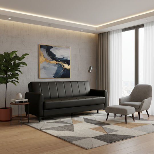 Nikko Триместен Диван Спалня Изкуствена кожа Черно 207x80x82см.