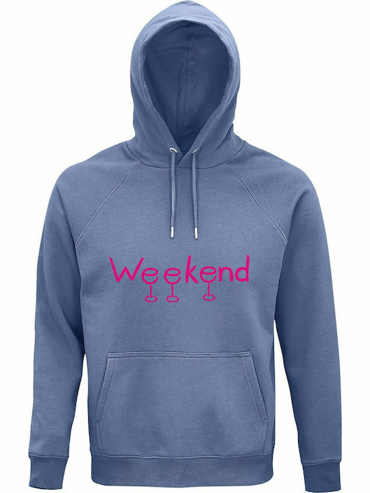 Hoodie Unisex Organic "wine Weekend Lover" Blue