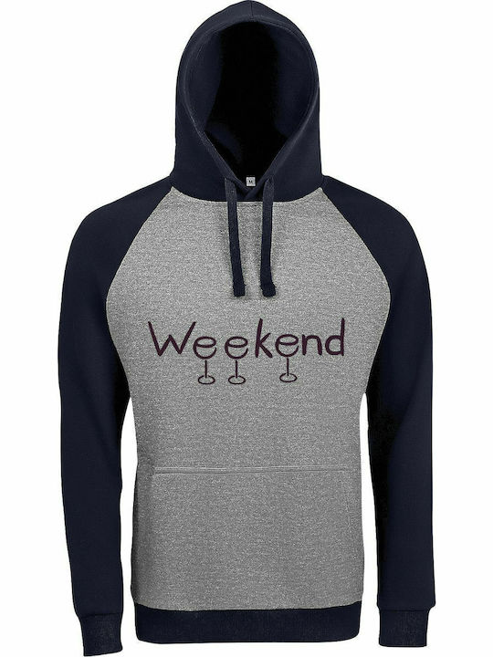 Hoodie Unisex "wine Weekend Lover" Grey Navy