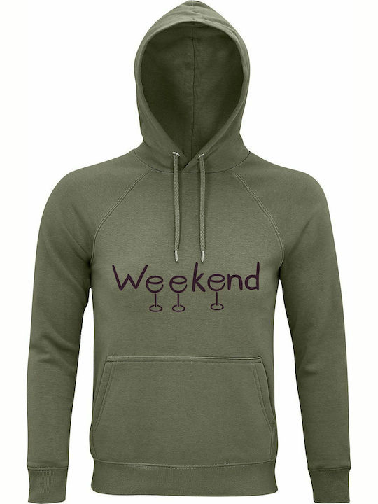 Hoodie Unisex Organic "wine Weekend Lover" Khaki