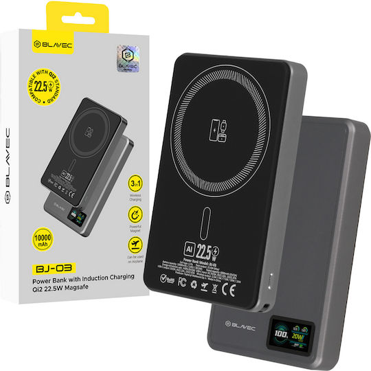 Blavec BJ-03 Slim MagSafe Qi2 Powerbank 10000mAh 22.5W Ladeleistung Grau