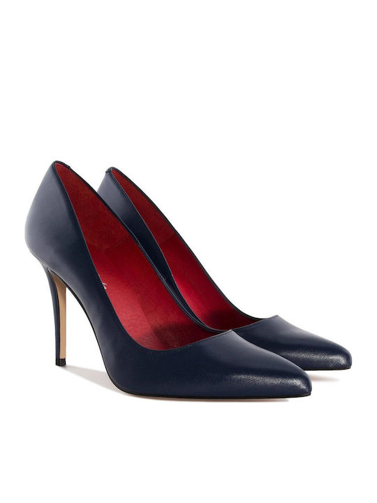 Leather Pointed Toe Stiletto Blue High Heels