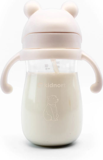 Kidnort Kids Water Bottle Plastic with Straw Pink 300ml