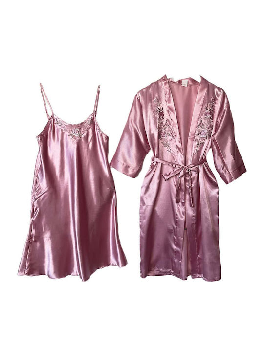 Topaki Summer Women's Robe with Nightdress Pink