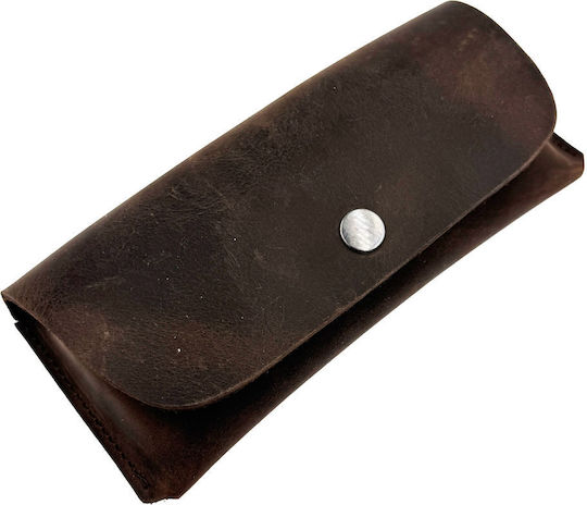 Handmade Hard Eyeglass Case Genuine Leather Engraving Brown Vintage
