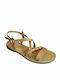 Greek Leather Women's Flat Sandals in Beige Color