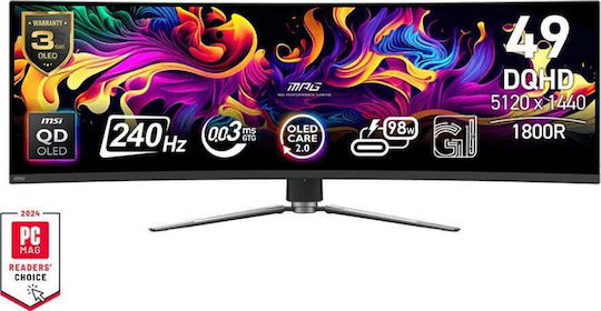 MSI MPG 491CQPX Ultrawide QD-OLED HDR Curved Gaming Monitor 49" 5120x1440 240Hz with Response Time 0.03ms GTG
