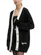 Lange Gestrickte Strickjacke für Damen mit Knöpfen in Schwarz