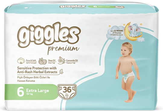 Giggles Tape Diapers Premium No 6 For 15-30kg 36 Pieces