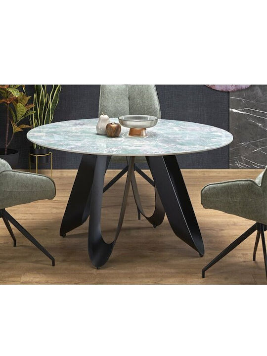 Houston 1662 Round Table Dining Room with Marble Surface Green Marble, Black 76x76cm