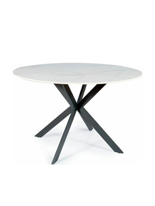 Detroit 256 Round Table Dining Room with Marble Surface White, Black 76x76cm