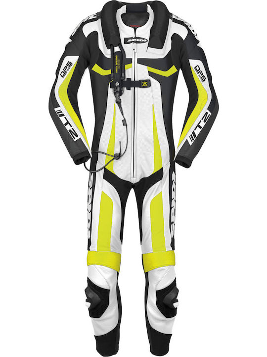 Leather Riding Suit Spidi T-2 Neck Dps Airbag Acid Green Black