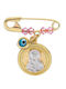 Atofio Kosmima Child Safety Pin made of Gold 9K with Icon of the Virgin Mary