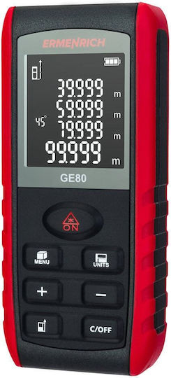 Laser Distance Meter Ermenrich Reel Ge80 4-Line Display Up To 80 Meters Measuring Range Red
