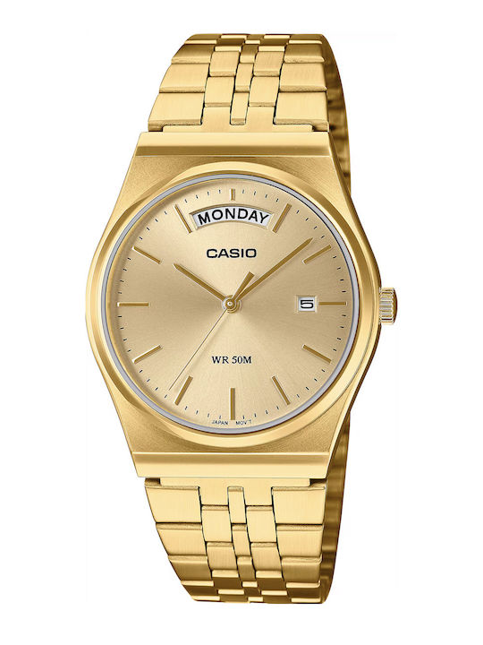 Casio Мъжки Часовник 35мм На Батерия Със Златиста Стоманена Гривна