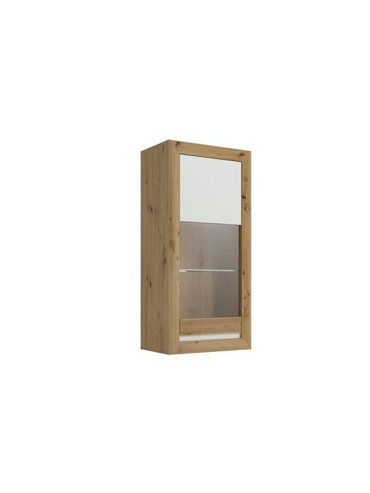 Venlire 117 Wall Living Room Display Cabinet made of Wood with Glass Oak, White 57x36x119cm