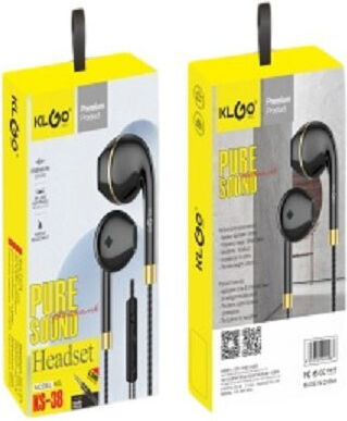 KLGO Ks-38 In-ear Handsfree Headphones with Connector 3.5mm Black