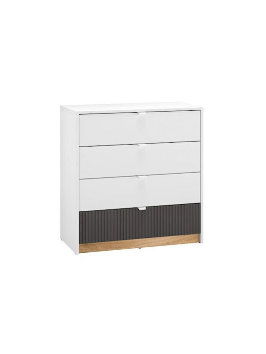 Συρταριέρα Κρεβατοκάμαρας aus Holz & Metall Orlviro 105 Γραφίτης, Άσπρο, Δρυς 82x40x85cm
