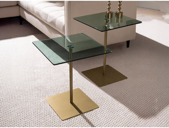 Masă Laterală Pătrată Kailua 2639 Mese De Cafea Din Sticlă Verde, Auriu L40xÎ40xÎ50cm