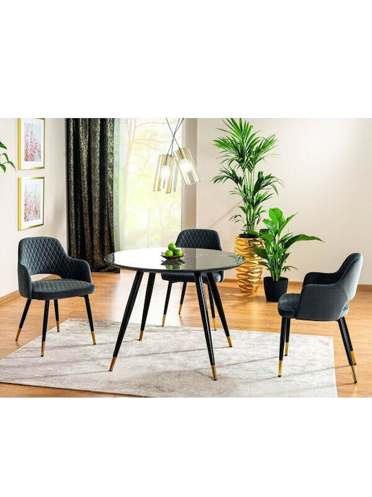 Detroit 500 Round Table Dining Room with Glass Surface Black, Black Marble, Gold 75x75cm
