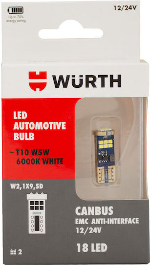 Würth LED Canbus W5W W2.1x9.5D 12/24V-18 Bec Auto 2 Bucăți