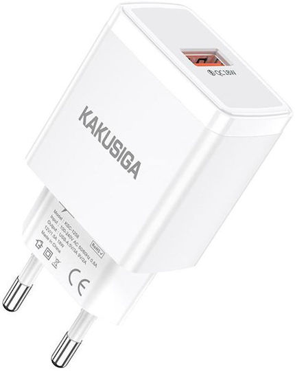 Kakusiga Φορτιστής Χωρίς Καλώδιο με Θύρα USB-A 18W Λευκός (KSC-1258)