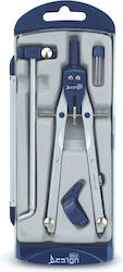 Satin Metal School Compass Set 4 Accessories Blister