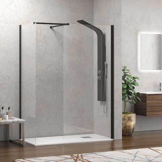 Karag Walkin 2 Σταθερό Πλαϊνό Ντουζιέρας 110x200cm Clear Glass Black