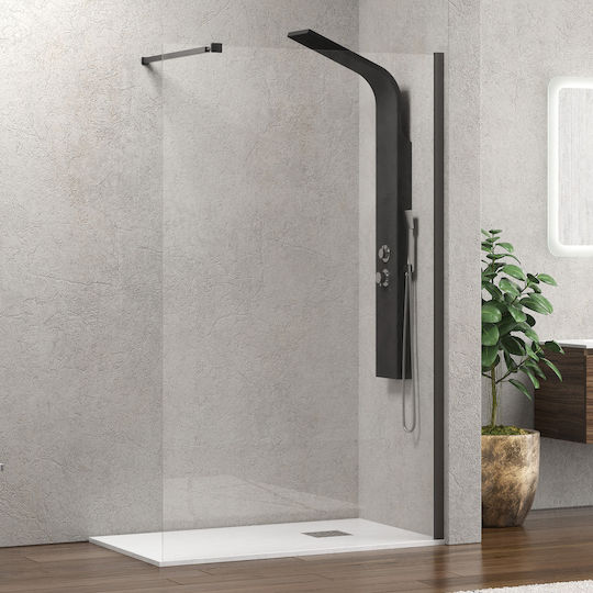 Fixed Shower Partition Clear Glass Walkin 1 Gun Metal Karag 70x200cm