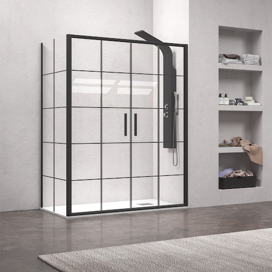 Karag Efe 600 Duschwand für Dusche mit Schieben Tür 170x190cm Schwarz