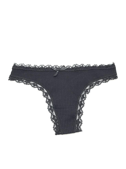 Power Flower Women's String with Lace Black