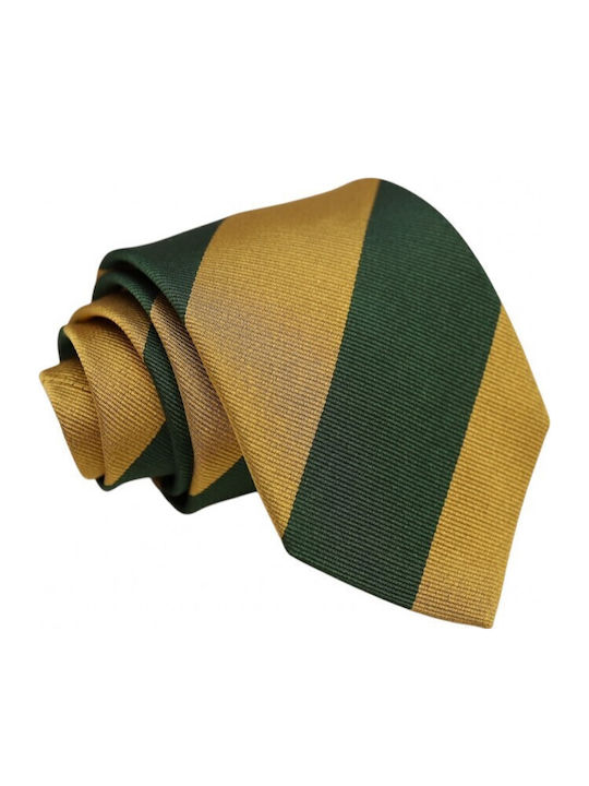 Silk Tie Ochre Green Striped 8/9cm