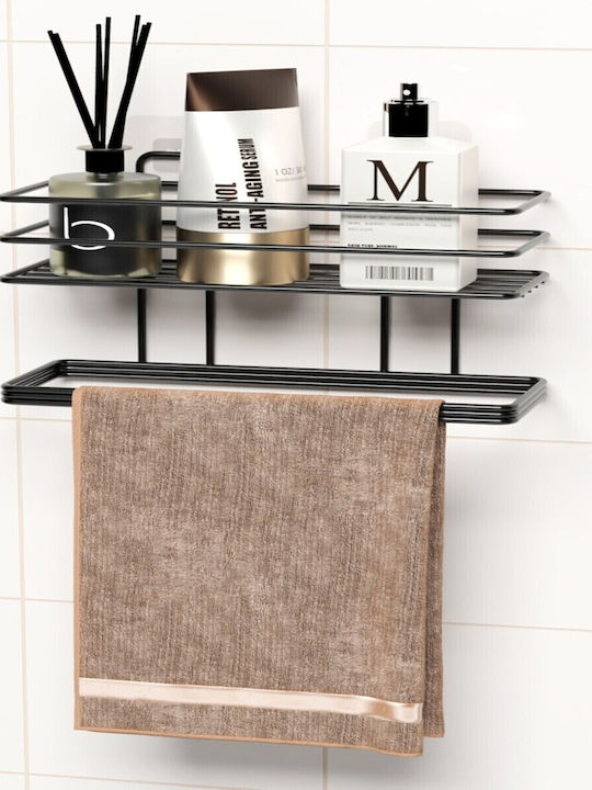 Femmit Bathroom Kitchen Shelf Wall Towel Holder Self-Adhesive or Screws Matte Black