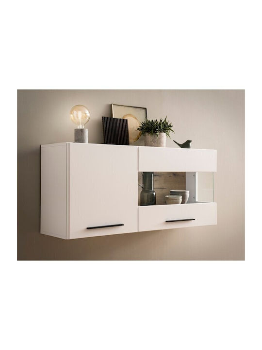 Wall Living Room Display Cabinet made of Wood and Metal with Glass White 120x35x54cm