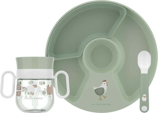 Little Dutch Feeding Set Little Farm made of Silicone Green 3pcs