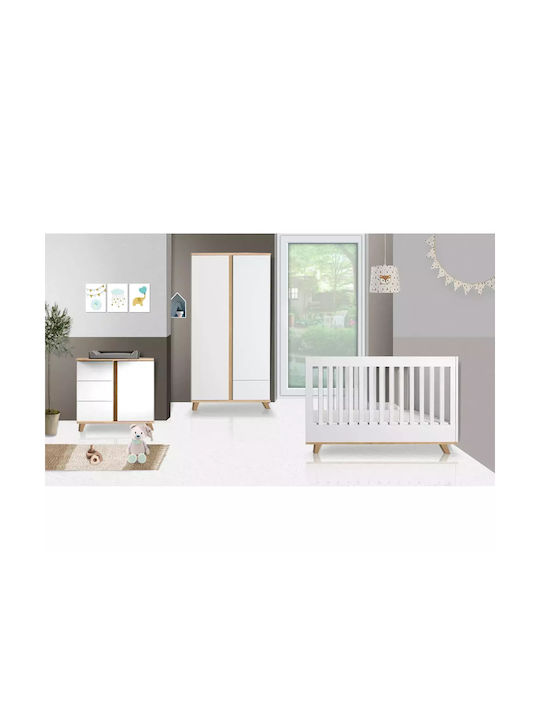 Bebe Stars Βρεφικό Δωμάτιο Cappuccino White Σετ Κρεβάτι Στρώμα Συρταριέρα Αλλαξιέρα Ντουλάπα